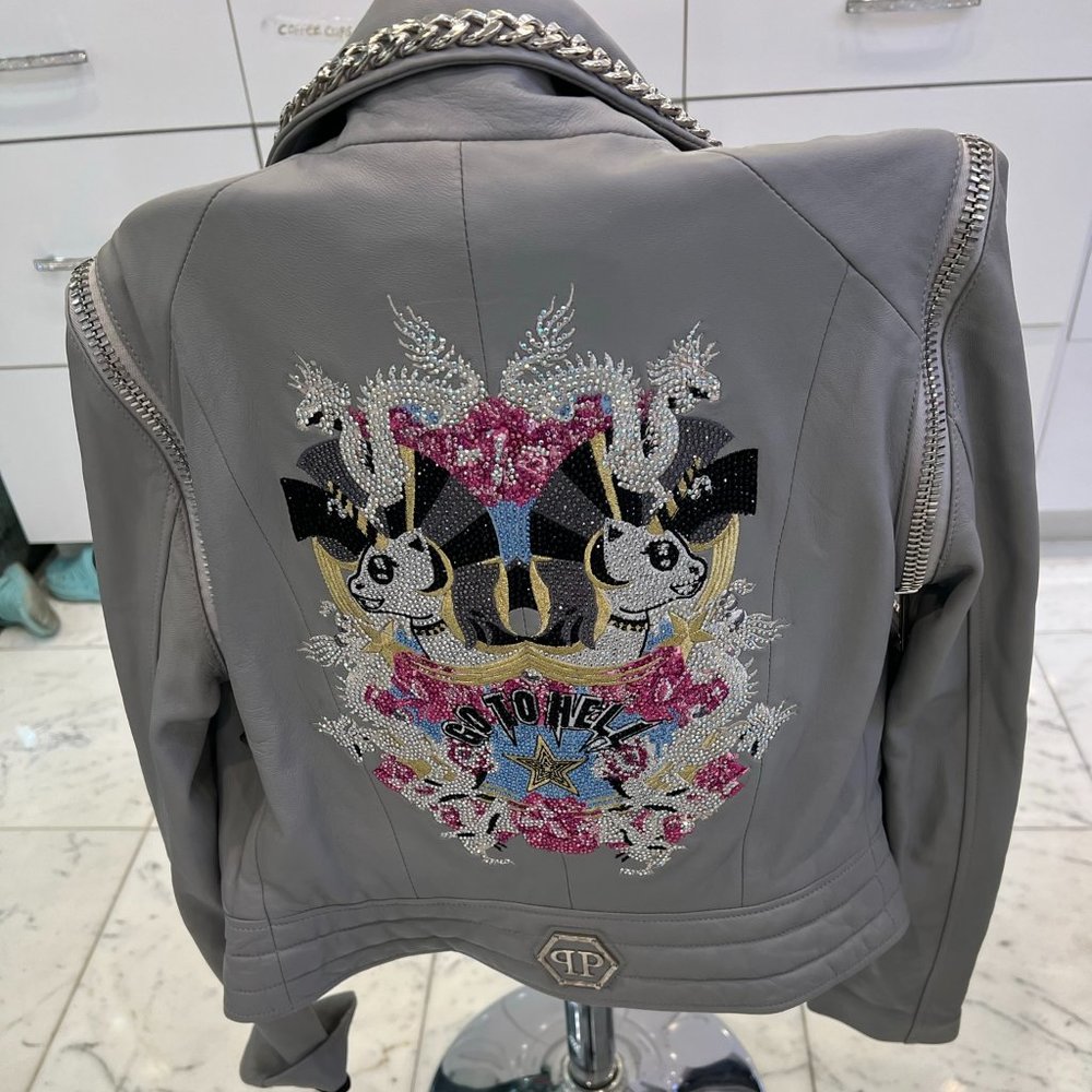 Philipp Plein Sick Multicolored Leather Jacket with Studs